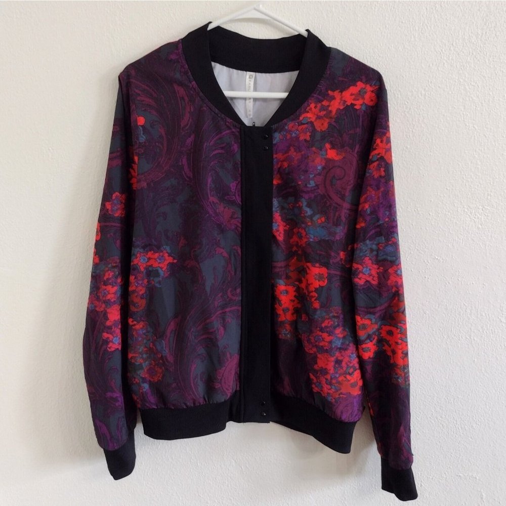 Fabletics Floral Print Bomber Jacket - Red & Purple - XL